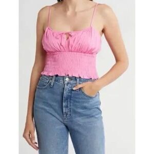 NWT Wayf pink peasant crop top, size L.